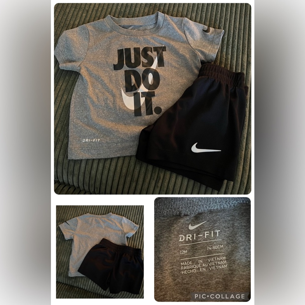 Nike Baby Boys Dri-FIT Gray Shirt & Black Logo Shorts 12m
